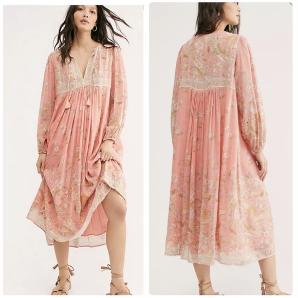 Spell And The Gypsy Collective Hendrix Boho Midi Dress in Dusty Pink Size Small - Picture 4 of 15